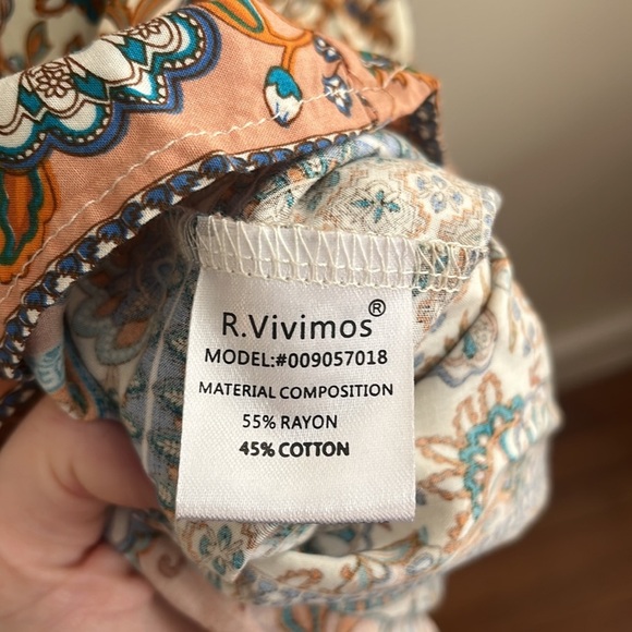 R. Vivimos Bohemian Midi Dress Sz S Paisley Patchwork Prairie Boho Festival - Picture 5 of 6